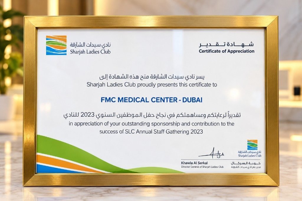 Sharjah Ladies Club Certificate — FMC Medical Center Dubai